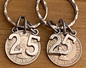 25e huwelijksverjaardag cadeau vintage Lucky Sixpence sleutelhanger set Kies charmestijl uit foto's Cadeau voor haar hem man vrouw paar cadeau