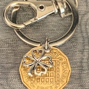 64th Birthday polished 1961 Lucky Coin & Four Leaf Clover Charm Keyring  Birthday Or Anniversary Gift For Him Or Her In Gift Bag