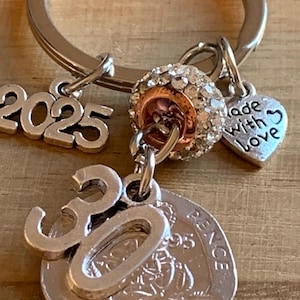 30th Birthday Polished 1995 Coin & Charms On Keyring In Gift Bag Gift for Mum Sister Auntie Daughter Niece Wife Girlfriend Best Friend