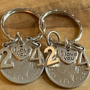 24th Wedding Anniversary Polished 2001 Coin & Charm Keyrings In Gift Bag 2pcs Gift Set For Husband Wife Boyfriend Girlfriend Friends