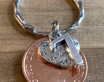Polished Coin & Charms 7th Wedding Anniversary (copper) Keyring In Gift Bag Gift For Husband Wife Boyfriend Girlfriend Someone Special