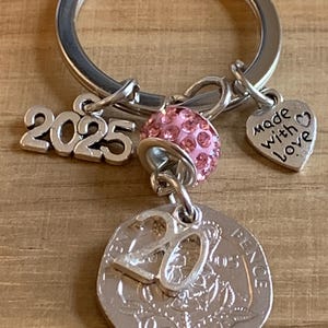 20th Birthday Polished 2005 Coin & Charms On Keyring In Gift Bag For Daughter Sister Niece Best friend Someone Special
