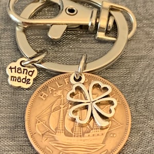 85th Birthday polished 1940 Lucky Coin & Four Leaf Clover Charm Keyring Keepsake Gift For Nan Grandad Mum Dad Auntie Uncle In Gift Bag