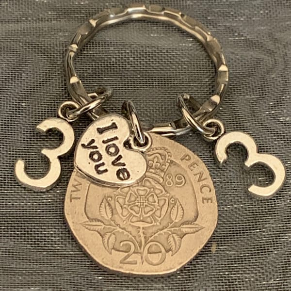 33rd Anniversary Or Birthday 1991 Coin & Charm Keyring For him Or Her In Gift Bag