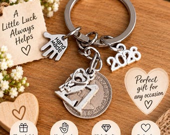21st Birthday Gift for Him or Her | Polished Vintage Silver Lucky Sixpence Coin & Charms On Keyring