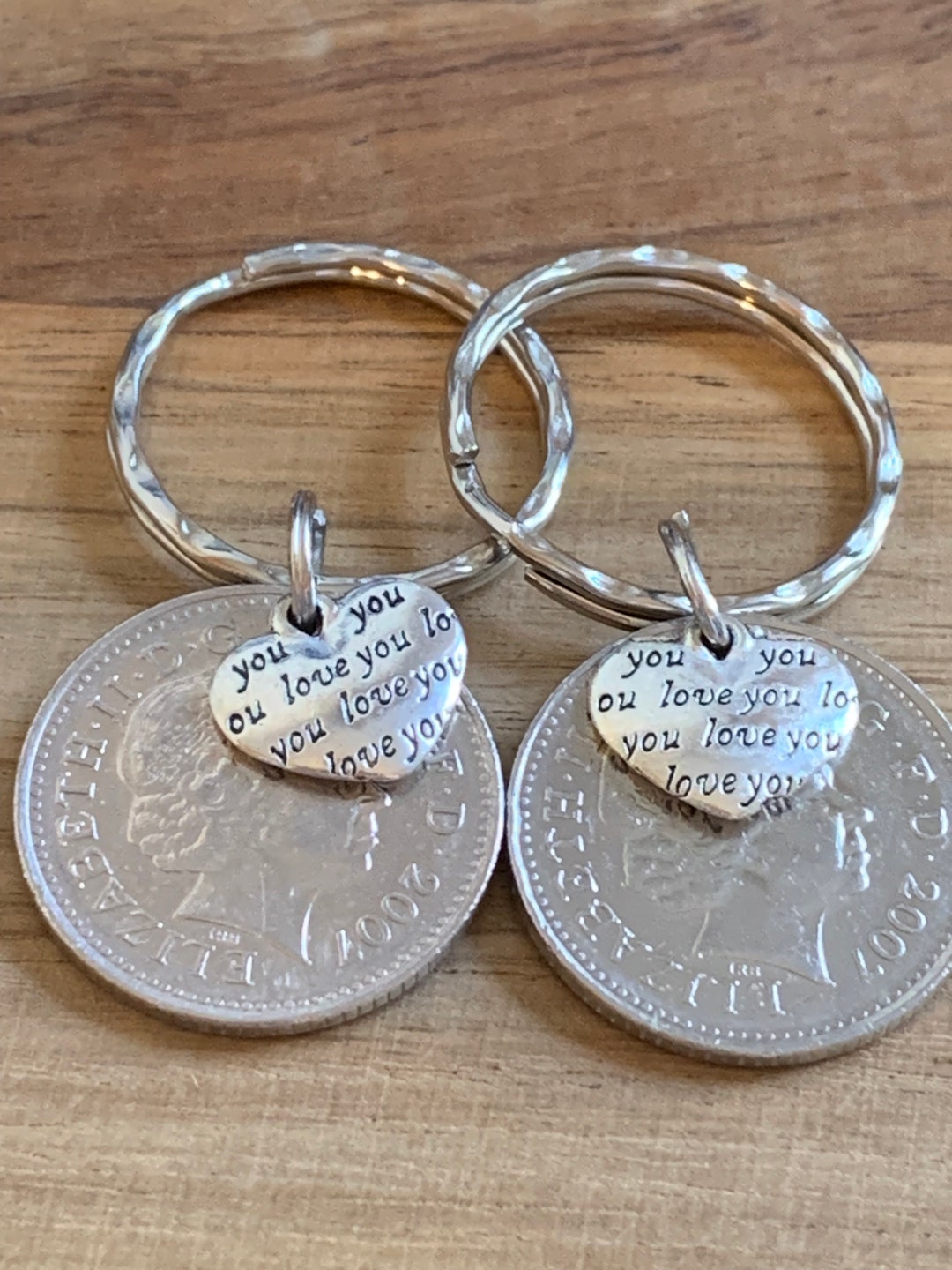 17th Wedding Anniversary 2007 Polished Coin & Charm Keyrings in Gift ...
