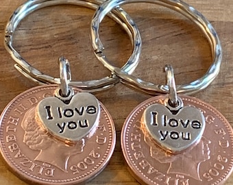 20th Wedding Anniversary Polished  2005 Coins & Charms On Keyrings In Gift Bag Gift For Husband Wife Boyfriend Girlfriend Friends 2pcs Set