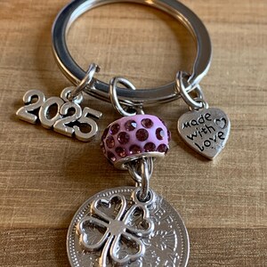 71st Birthday polished 1954 Lucky Sixpence & Four Leaf Clover Charm Keyring  Birthday Or Anniversary Gift For Her In Gift Bag