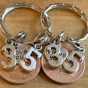 35th Wedding Anniversary Polished 1990 Coins & Charms On Keyrings In Gift Bag Gift For Husband Wife Boyfriend Girlfriend Friends 2pcs set