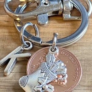 Personalised Christmas Stocking Filler/ Secret Santa Gift 1991 Polished Lucky Penny Coin & Charms Keepsake Keyring For Him Her In Gift Bag