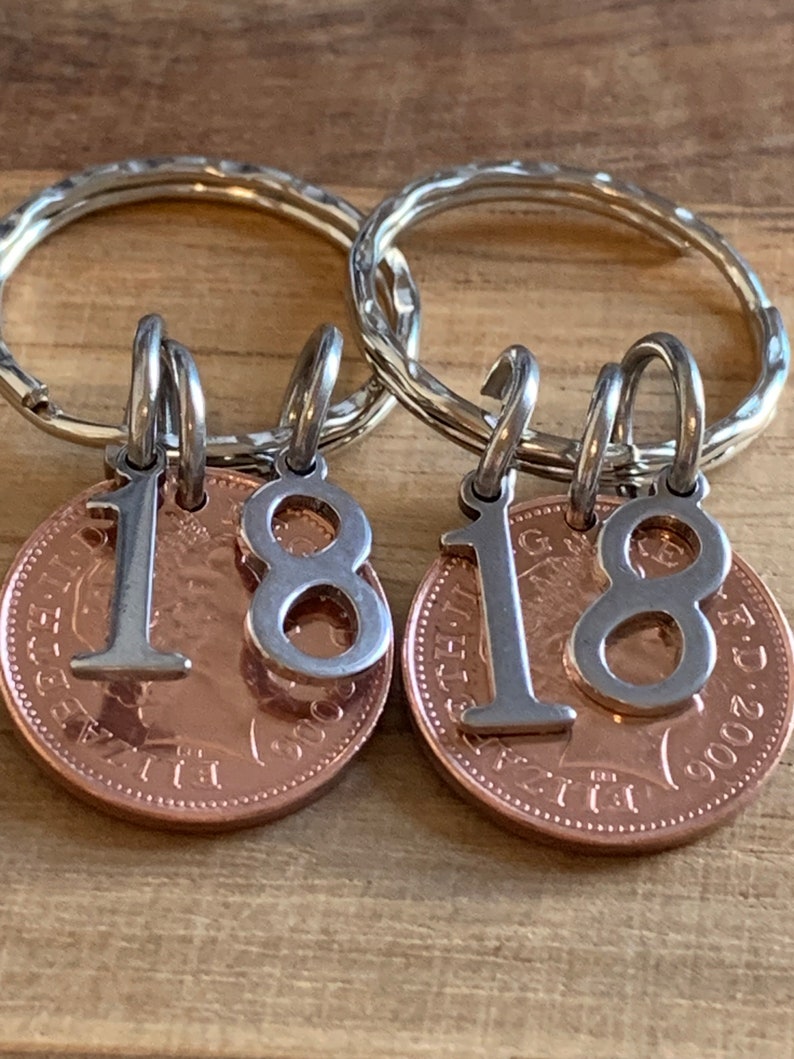 18th Wedding Anniversary 2006 Polished Coin & Charm Keyrings in Gift ...