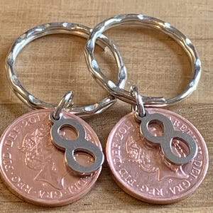 Paire de porte-clés cadeau 8e anniversaire de mariage 2017 pièces de cuivre dans un sac cadeau