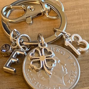 13th Birthday Gift Polished 2012 Coin and Charms On Keyring In Gift Bag Choose Initial & Birthstone Gift For Daughter Sister Niece  Friend