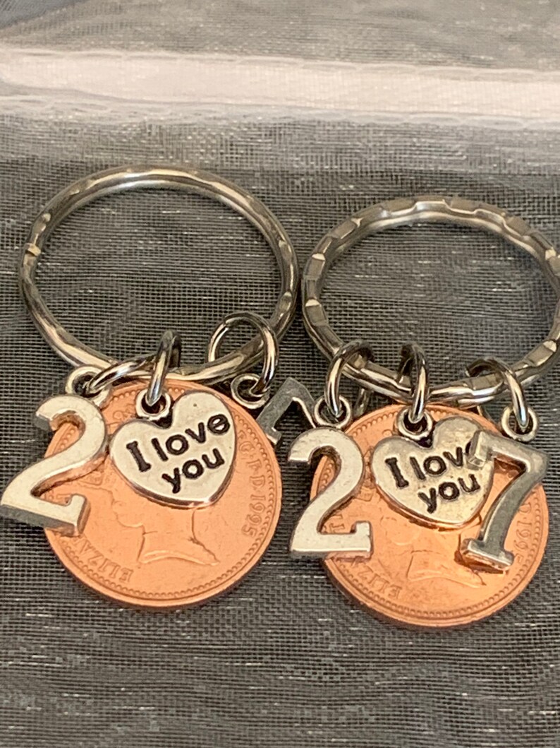 27th Wedding Anniversary 1994 Gift Coin Keyrings In Gift Bag Unique Gift For Couples