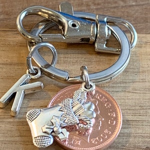 Personalised Christmas Stocking Filler/ Secret Santa Gift 2002 Polished Lucky Penny Coin & Charms Keepsake Keyring For Him Her In Gift Bag