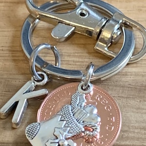 Personalised Christmas Stocking Filler/ Secret Santa Gift 1999 Polished Lucky Penny Coin & Charms Keepsake Keyring For Him Her In Gift Bag