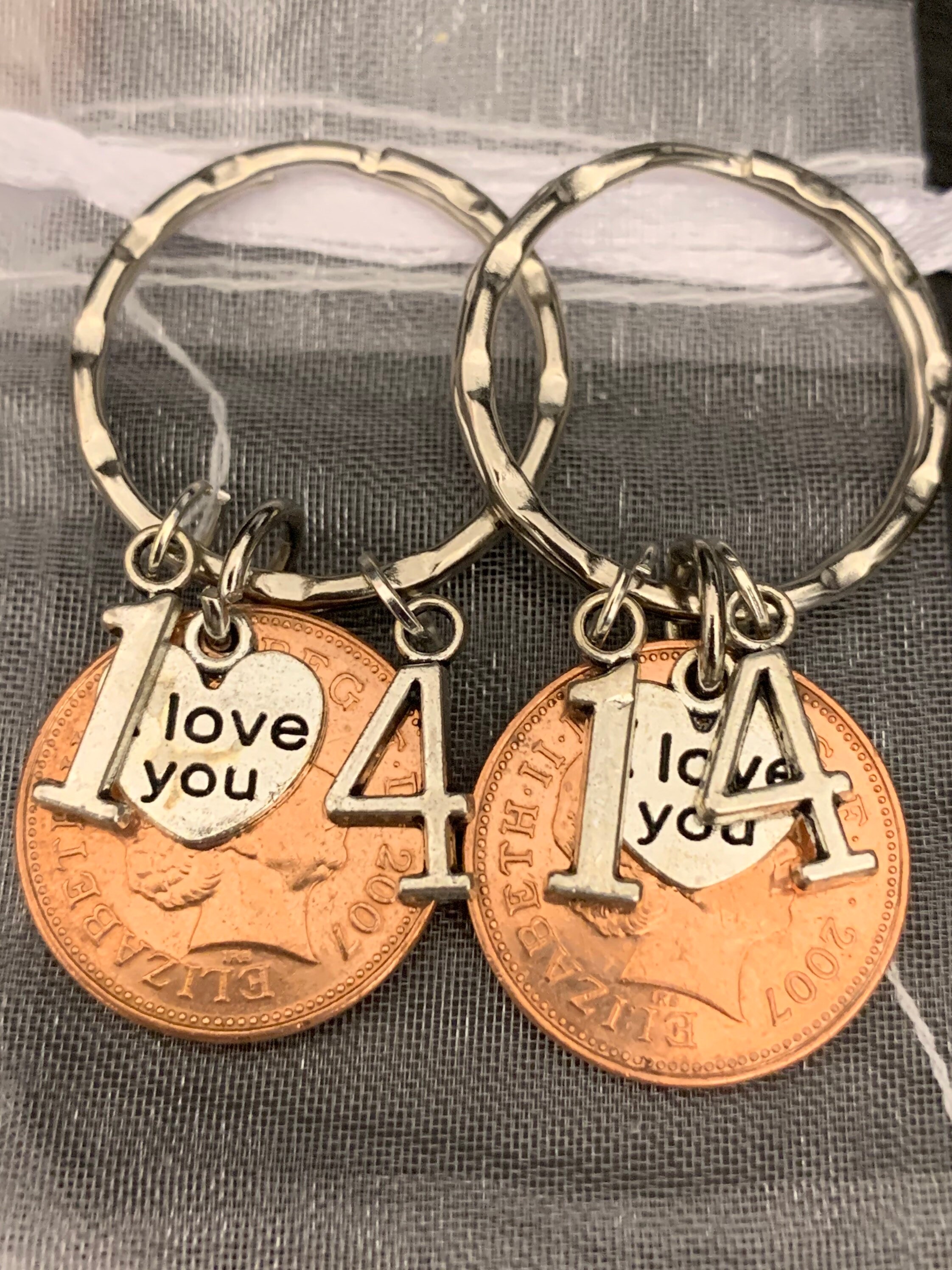14th Wedding Anniversary 2007 Gift Coin Keyrings In Gift Bag Etsy