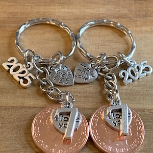 New Pair Of Polished 1p Coins 7th Wedding Anniversary (Copper) Gift Keyrings In Bag