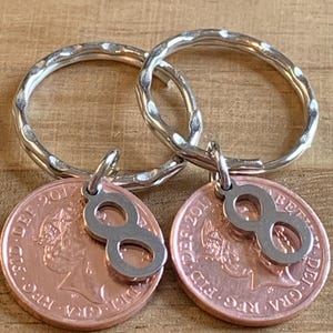 Coppia di portachiavi regalo per l'ottavo anniversario di matrimonio 2017 monete in sacchetto regalo