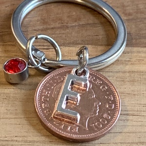 Birthday Gift - Anniversary Gift - Personalised 2001 lucky Penny Coin & Charms On Keyring In Gift Bag Choose Initial and Birthstone