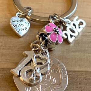 18th Birthday Gift 2007 Polished Coin & Charms On Keyring In Gift Bag For Daughter Sister Niece Best Friend Girlfriend
