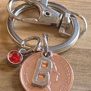 Birthday Gift - Anniversary Gift - Personalised 1997 lucky Penny Coin & Charms On Keyring In Gift Bag Choose Initial and Birthstone