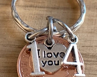 14th Birthday 2010 Lucky Penny Charm Keyring For him Or Her In Gift Bag