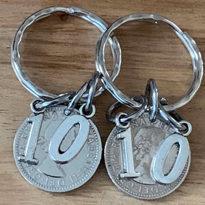 10th Wedding Anniversary Gift Lucky Sixpence Keyring Set With Or Without I Love You Charms Gift For Her Him