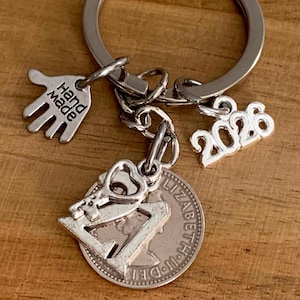 21st Birthday Gift for Him or Her | Polished Vintage Silver Lucky Sixpence Coin & Charms On Keyring