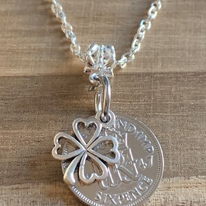 78th Birthday polished 1947 Lucky Sixpence & Four Leaf Clover Charm Necklace Birthday Or Anniversary Gift For Her In Gift Bag