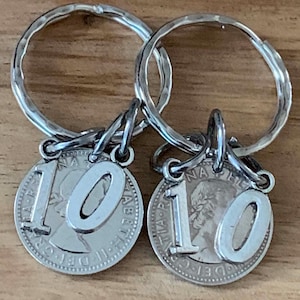 10th Wedding Anniversary Gift Lucky Sixpence Keyring Set With Or Without I Love You Charms Gift For Her Him