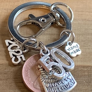 50th Birthday Polished 1975 Coin & Charms On Keyring In Gift Bag Gift For Mum Dad Brother Sister Son Daughter Niece Nephew Friend Husband