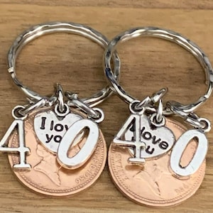 40th Wedding Anniversary Gift Polished 1986 Coins & Charms on Keyrings In Gift Bag Gift For Husband Wife Boyfriend Girlfriend 2pcs set