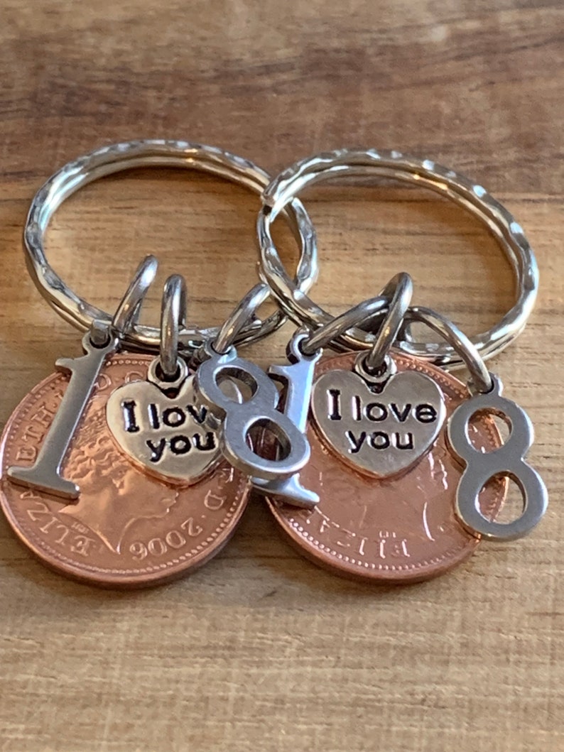 18th Wedding Anniversary 2006 Polished Coin & Charm Keyrings in Gift ...