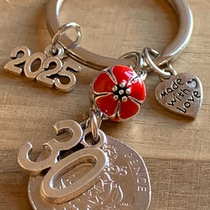 30th Birthday Polished 1995 Coin & Charms On Keyring In Gift Bag Gift for Mum Sister Auntie Daughter Niece Wife Girlfriend Best Friend