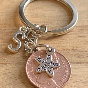 52nd Birthday or Anniversary Personalised Polished 1973 Coin & Charm On Keyring In Gift Bag Choose Initial