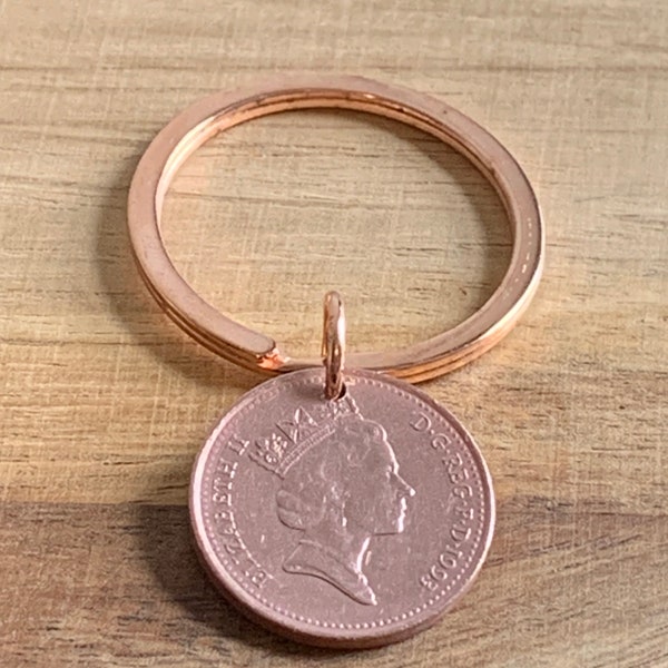 Polished Lucky Penny On Rose Gold Keyring In Gift Bag Choose Your Birth Year