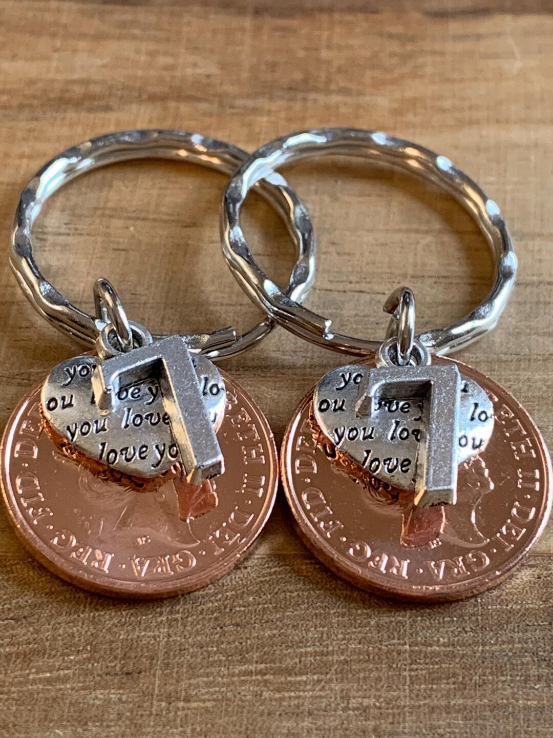 Pair of 7th Wedding Anniversary (copper) Gift Coin Keyrings in Gift Bag ...