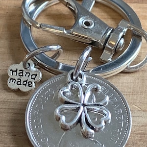 55th Birthday 1970 Old 5p Coin & Charm Keyring For him Or Her In Gift Bag
