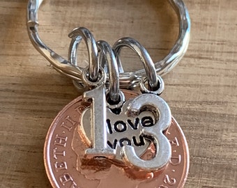 13th Birthday 2011 Lucky Penny Charm Keyring For him Or Her In Gift Bag