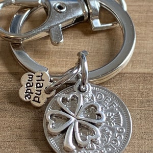 69th Birthday polished 1956 Lucky Sixpence & Four Leaf Clover Charm Keyring  Birthday Or Anniversary Gift For Him In Gift Bag
