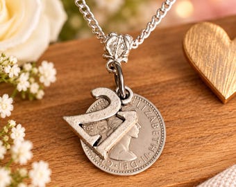 Collar de la suerte de seis peniques para el 21 cumpleaños, colgante de moneda auténtica, regalo para ella, recuerdo para hija o nieta.