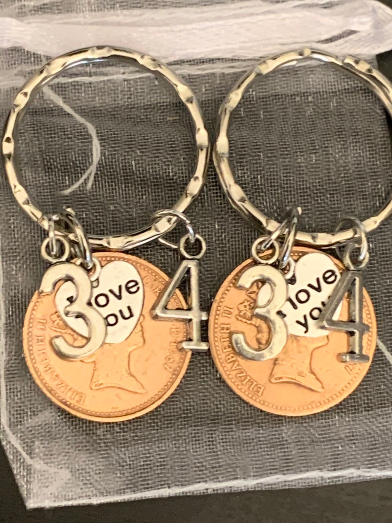 34th Wedding Anniversary 1987 Gift Coin Keyrings In Gift Bag