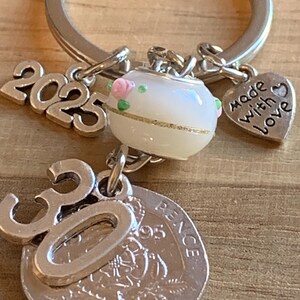 30th Birthday Gift Polished 1995 Coin & Charms On Keyring In Gift Bag Gift for Mum Sister Auntie Daughter Niece Wife Girlfriend Best Friend