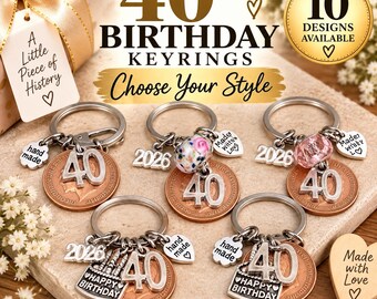 40th Birthday Keyring Gift, Vintage Lucky Farthing Coin, Choose Your Style, 40th Birthday Gift for Her or Him, Handmade Keepsake
