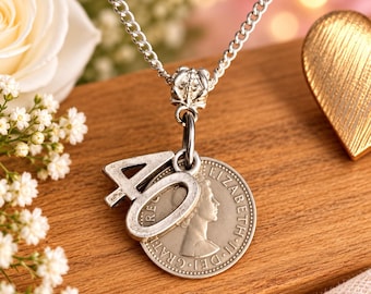 40th Birthday Lucky Sixpence Necklace, Genuine Coin Pendant, Gift For Her, Daughter Granddaughter Keepsake
