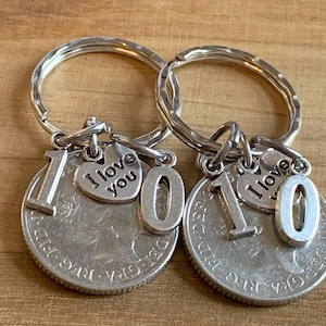 10th Wedding Anniversary Polished 2015 Coins & Charms On Keyrings In Gift Bag Gift For Husband Wife Boyfriend Girlfriend Friends 2pcs Set
