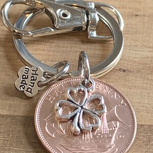 59th Birthday polished 1966 Lucky Coin & Four Leaf Clover Charm Keyring Keepsake Gift For Him Or Her In Gift Bag