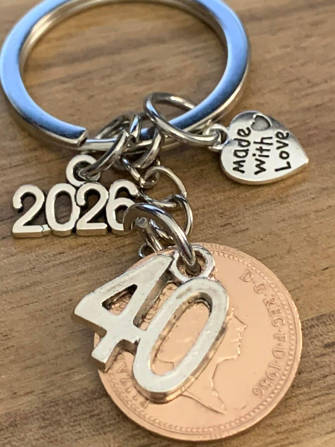 40th Birthday Gift Polished 1986 Coin & Charms on Keyring in Gift Bag ...
