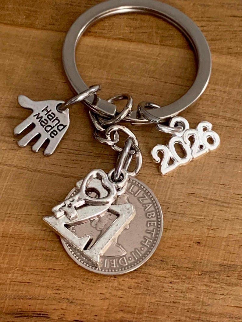 21st Birthday Gift for Him or Her | Polished Vintage Silver Lucky Sixpence Coin & Charms On Keyring